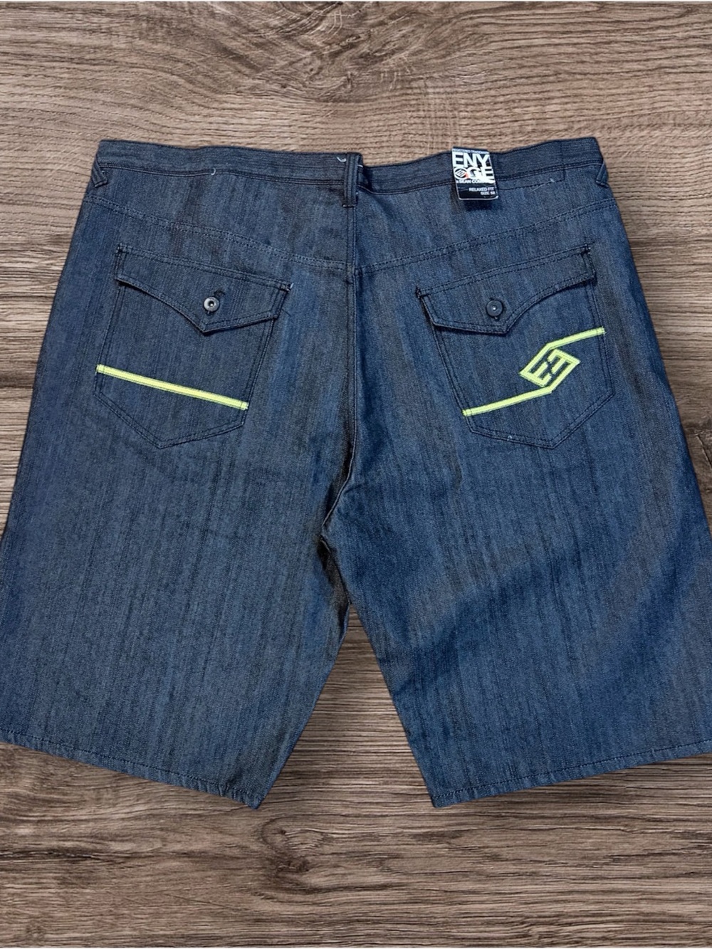 Enyce Navy Denim Shorts with Lime Trim